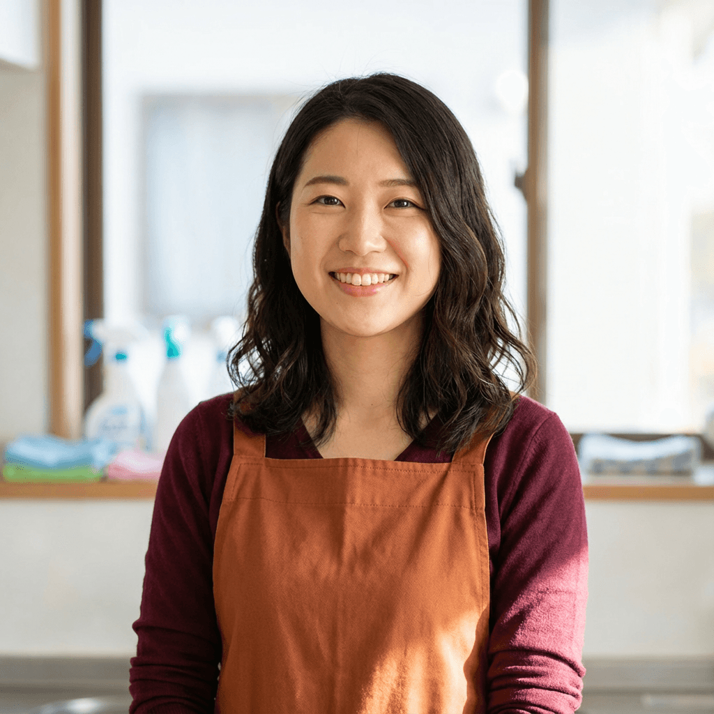 Sarah Chen displaying finished branded merchandise